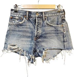 Agolde Distressed Cut Off Button Fly Denim Shorts 5 pockets